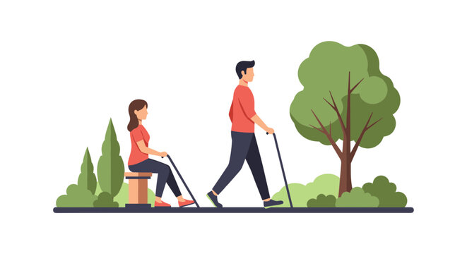 Couple enjoying outdoor exercise in a park with trees and greenery