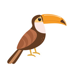 Obraz premium Cute cartoon toucan bird with a large colorful beak and brown body standing sideways