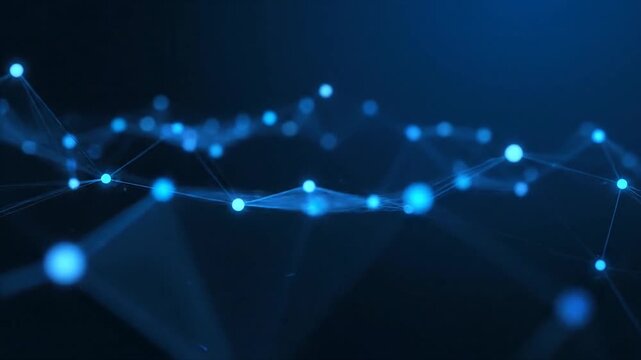 String of bright blue LED lights forming a continuous wave pattern against a dark background with a futuristic glow.
