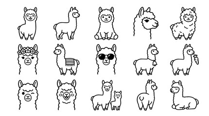 Fototapeta premium Set of adorable cartoon alpaca characters