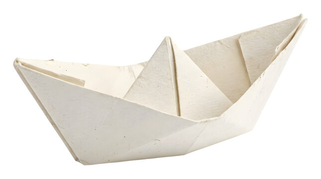 Folded white paper boat isolated on transparent background minimalist design