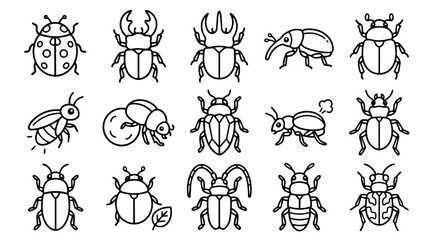 Fototapeta premium Set of diverse insect and beetle outline icons