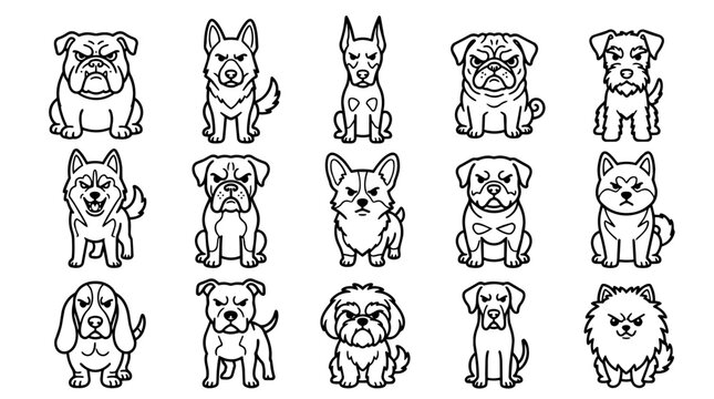 Set of angry dog breed characters