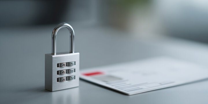 Combination padlock with blurred document background