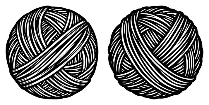 Balls of yarn for knitting and crochet in vintage woodcut engraving style