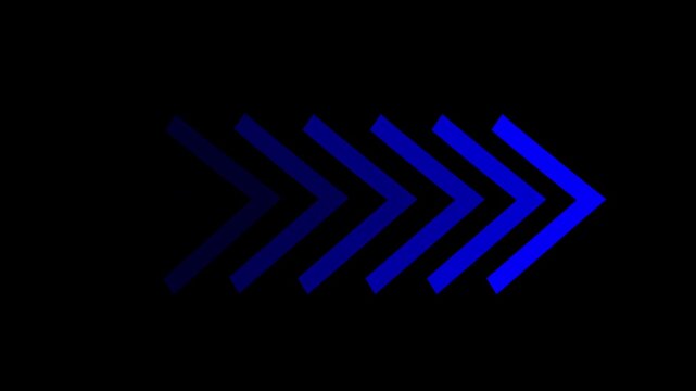 Fast forward arrow animation media control overlay, forward arrow motion loading swipe direction flow, blue arrows moving left to right.
