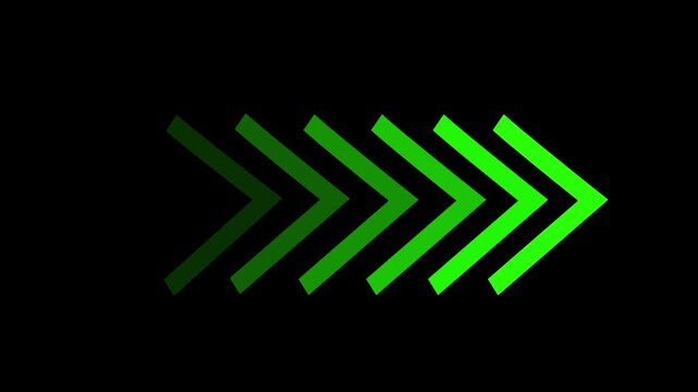 Arrow loop animation directional navigation overlay, directional arrow indicator for interface control and visual guidance. Green arrows moving left to right.