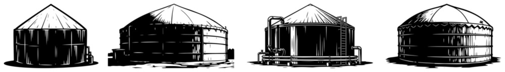 Industrial storage tanks and grain silos in vintage woodcut style © Kumamoto