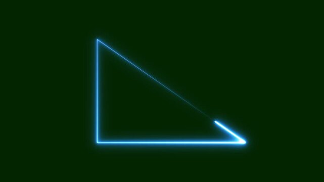 Neon right triangle icon in line style. Flat design. Purple neon on a black background. Motion graphics of neon triangle