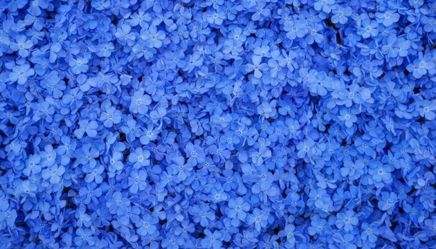 Continuous carpet of blue blossoms with detailed petals and botanical texture. Seamless floral background for design projects, packaging, banners and decorative layouts