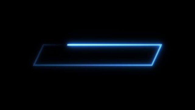 glowing neon light. square frame royal blue color animation neon light on black background. Abstract glowing neon frame rectangle icon animation background.