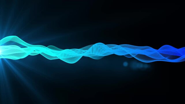 Blue wave on black background. Glowing wave motion mockup for video. Looping vector wave. Blurred smoke, tech artificial intelligence. 60 fps, 4k.