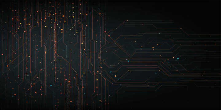 Abstract fiber optic technology background with glowing light spots, digital network data waves, cyberspace circuit pattern, futuristic science and internet concept wallpaper