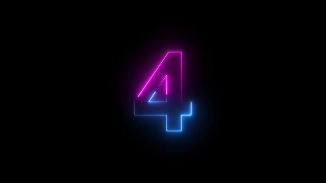Neon number four, the best digital symbol, Alphabet made from Neon Light. Neon light pink and blue. Motion graphics of neon number 4 concept