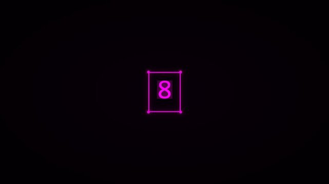 Magenta Neon Animated Number Counter 0 to 10 Box Black Background 4K