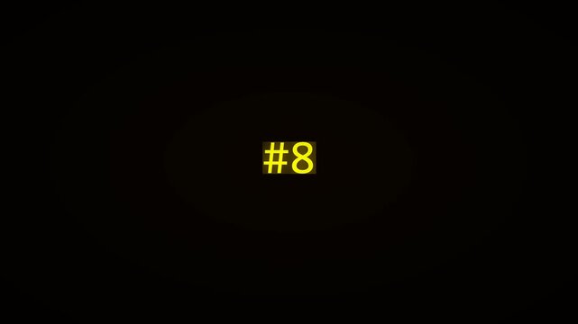 Gold Neon Animated Number Counter 0 to 10 Prefix Hash Black Background 4K