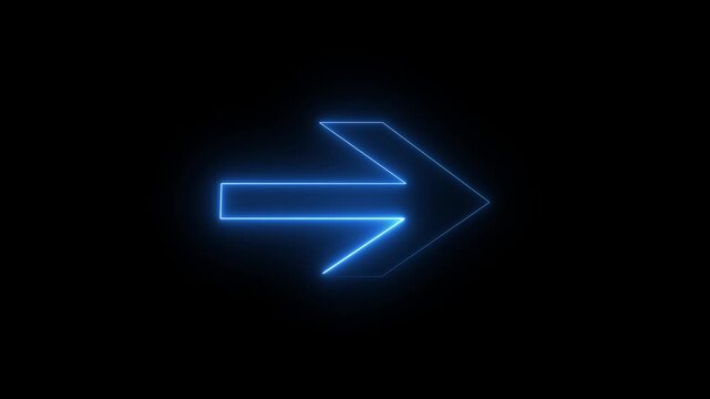 Glowing green neon arrow direction on black background. Bright neon right abstract directional icon. vector, neon glowing arrows. Direction banner. Motion graphics of neon arrow concept