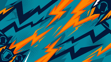 Vibrant graphic illustration of lightning bolts on a teal background © Fendi