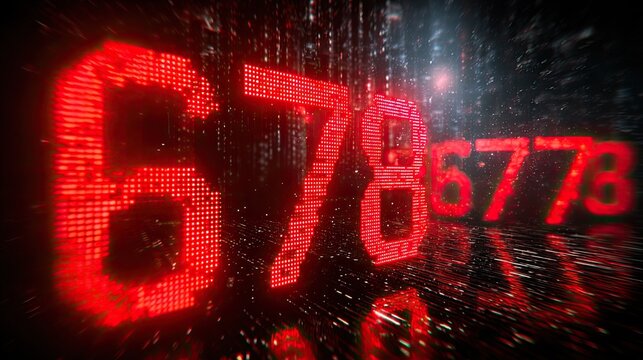 Abstract digital display of glowing red numbers with modern background