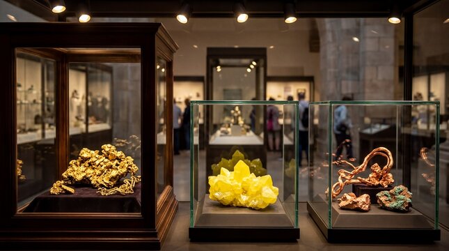 scientific elements collection, an organized collection of physical chemical elements in a museum display