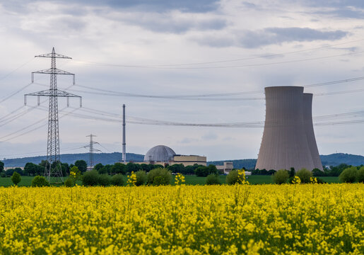 The Grohnde Nuclear Power Plant, a pressurized water reactor facility in Emmerthal, Lower Saxony, Germany, with its distinctive cooling towers