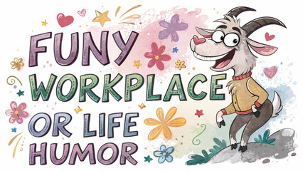Naklejka premium A cartoon goat with text about funny workplace or life humor