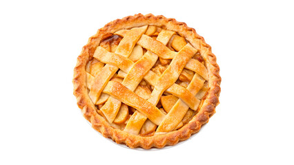Gourmet homemade golden lattice apple pie pastry tart isolated on transparent background cut out