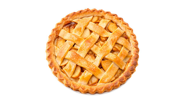 Gourmet homemade golden lattice apple pie pastry tart isolated on transparent background cut out