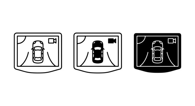 Car Parking Camera Icons, Reverse View Monitor Displays, Automotive Safety Assist System Graphics