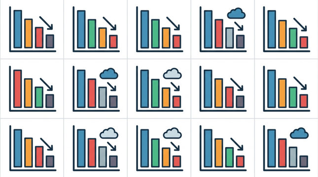 Bar Chart Showing Downward Trend with Clouds.