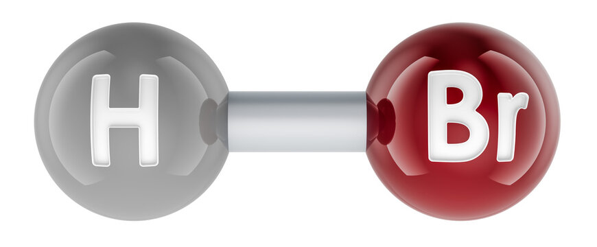 Hydrogen bromide HBr molecule model. 3D rendering