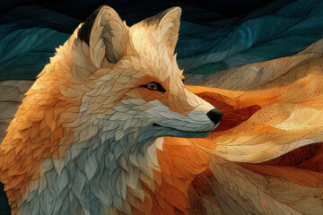 Obraz premium Stylized Fox Portrait Abstract Fur Texture Artistic Animal Illustration Close Up