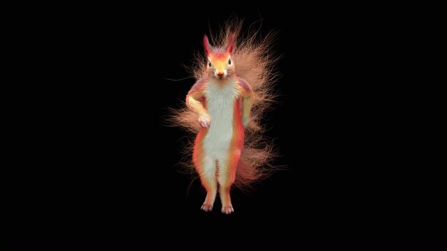 Realistic dancing squirrel performing rumba dance animation with alpha channel transparent background