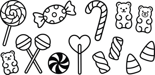 Obraz premium Set of black and white hand drawn assorted sweet candies