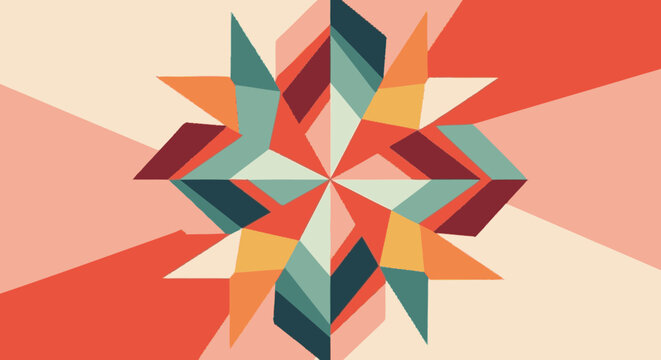 Abstract geometric illustration with a multi-faceted form composed of 