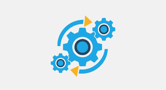 Cropped flat graphic illustration featuring blue cogwheels and gear me