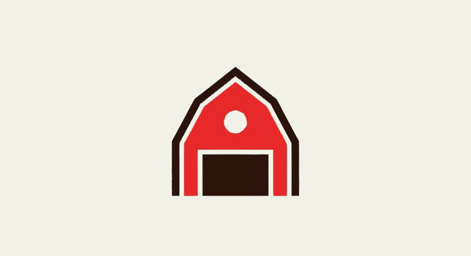 Cropped flat graphic illustration of a red stylized house or barn-like