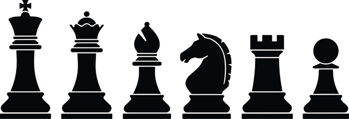 Black Silhouette Chess Pieces Lined Up game strategy © Beauti Rani Roy