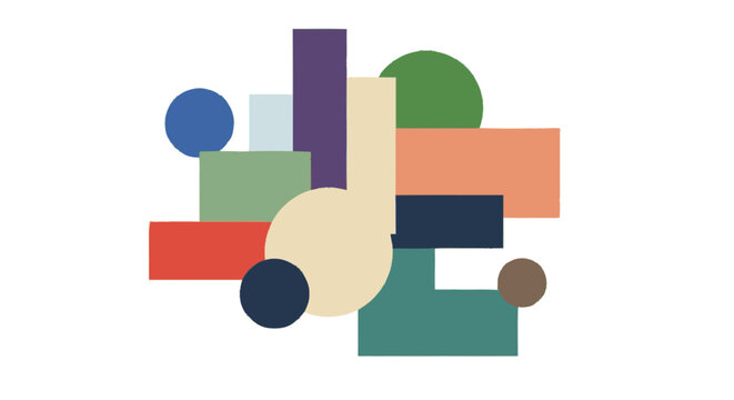 Flat graphic illustration of an abstract composition of overlapping bl