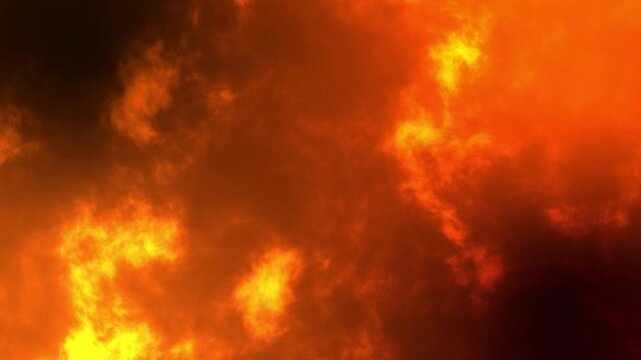 Abstract intense fire clouds and glowing orange smoke background loop animation