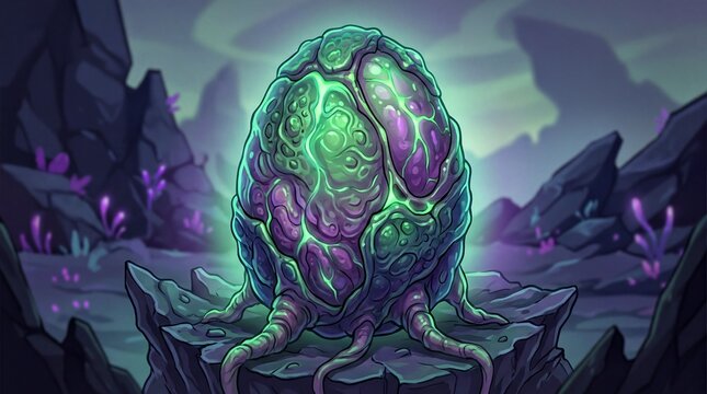 sci-fi game asset, a pulsating alien egg with vibrant, intricate textures in a sci-fi style
