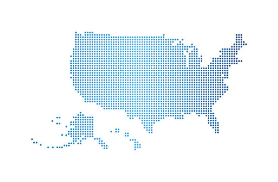 Map of United States created from dots. United States dot map, US map, America map.