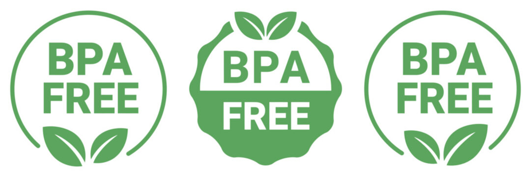 BPA Free Label Icons Featuring Green Eco Friendly Certification Badges for Safe Plastic Products Packaging Food Containers and Consumer Safety Design