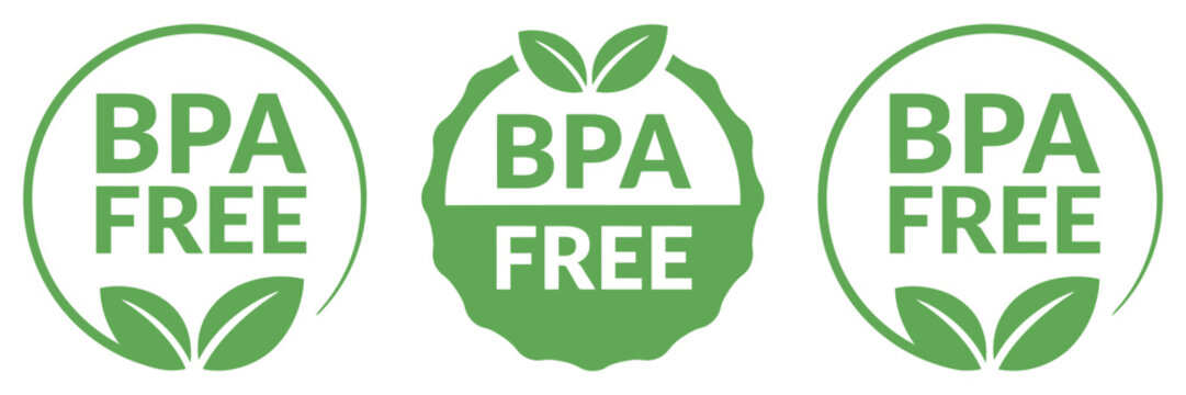 BPA Free Label Icons Featuring Green Eco Friendly Certification Badges for Safe Plastic Products Packaging Food Containers and Consumer Safety Design