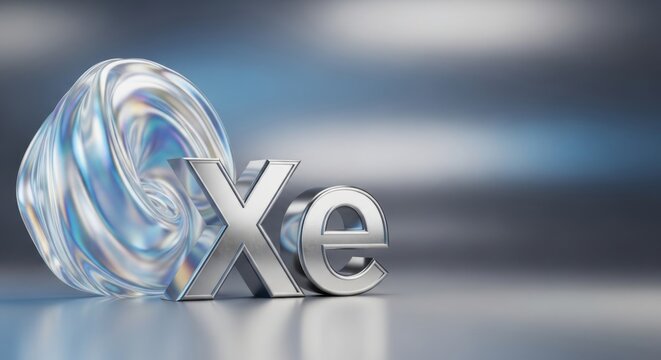 Xenon chemical element symbol Xe with abstract swirling iridescent form, modern science and technology concept