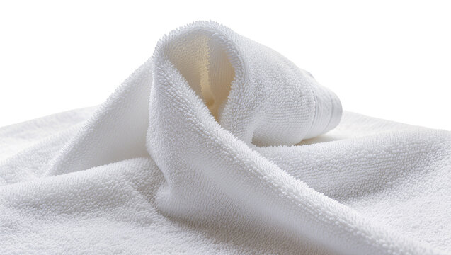 Isolated soft white terrycloth towel, detailed fabric texture, plush and absorbent material