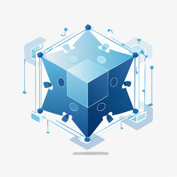 Abstract Business Structure Visualization Showing Connected Departments Through Geometric Blue Cube Design