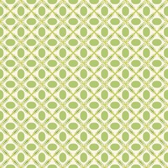 Fototapeta premium Green seamless geometric pattern with oval shapes and delicate lattice lines on cream background 
