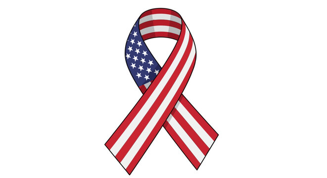 US flag patterned awareness ribbon isolated on white.