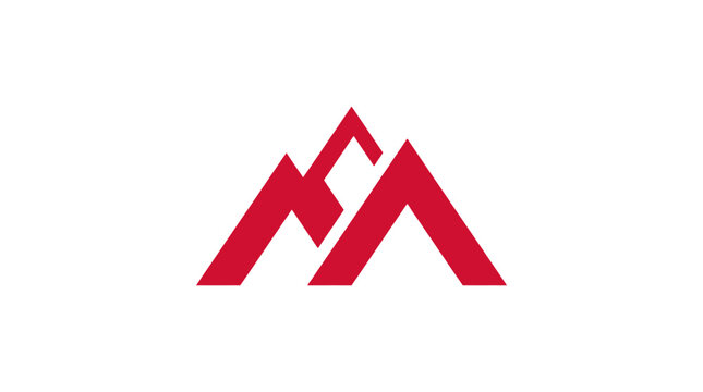 A minimalist red mountain logo graphic featuring sharp geometric peaks created with bold lines on a clean white flat background